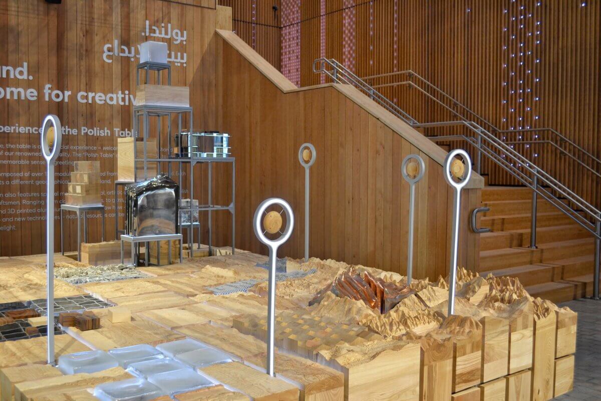 Polish Pavilion at World Expo 2020 interactive installation by sounds with LED structure