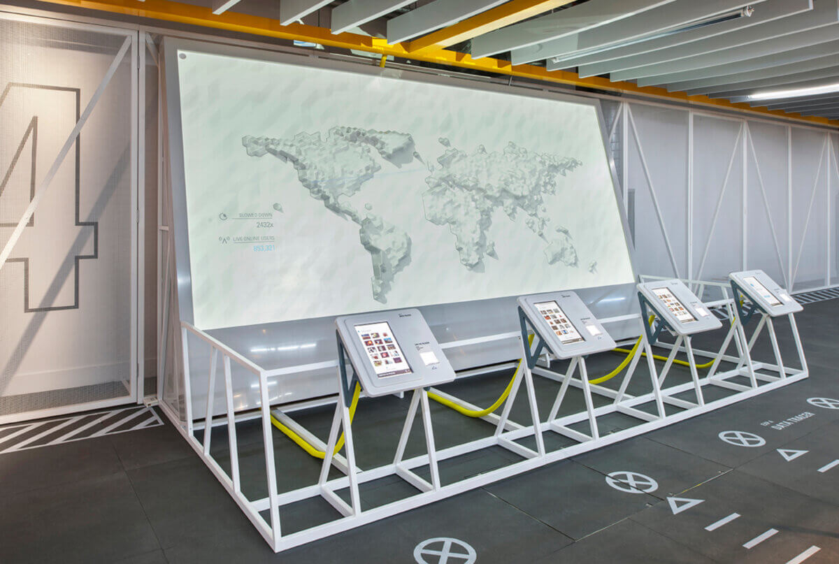 Chrome Web Lab: Making the Internet physical Data Tracer projecting topographical map of the world