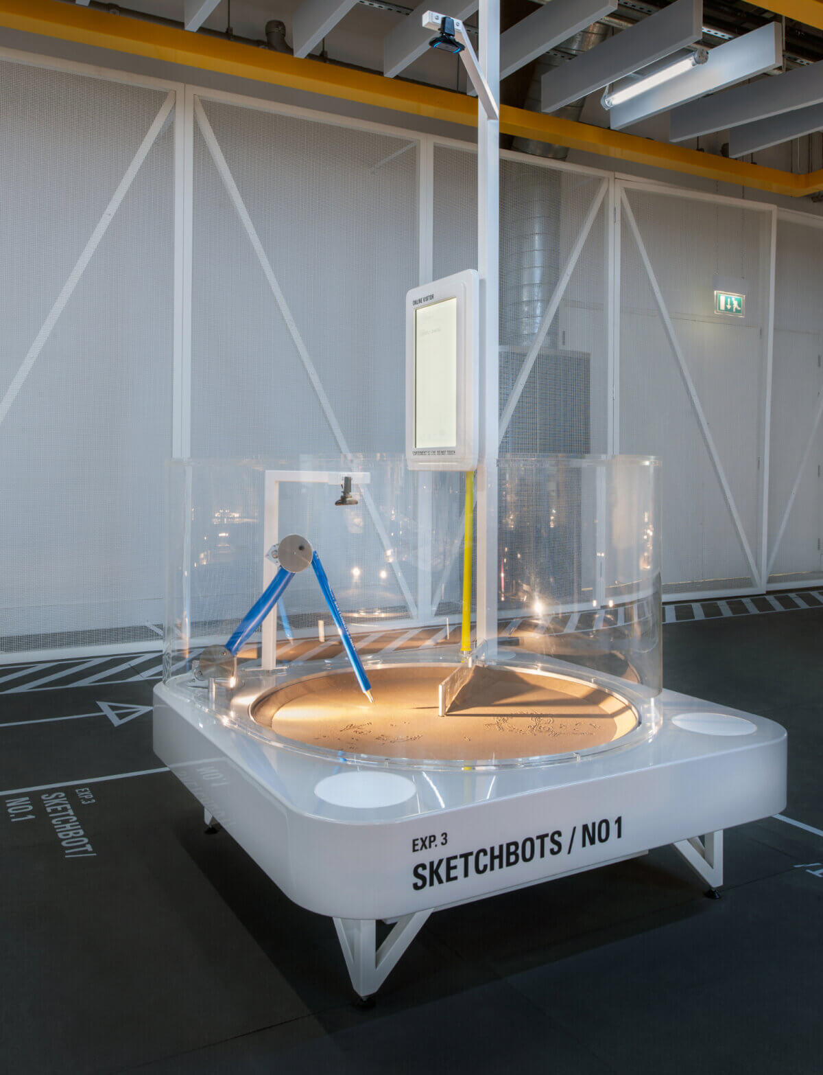 Chrome Web Lab: Making the Internet physical sketchbots sand drawing portrait of visitors exhibition