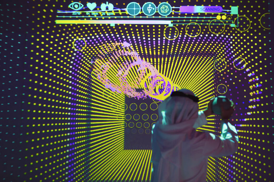 Prototyping Museum of the Future UAE Gaming Obesity visitors try Fitzania an immersive 3D game that encourages to exercise