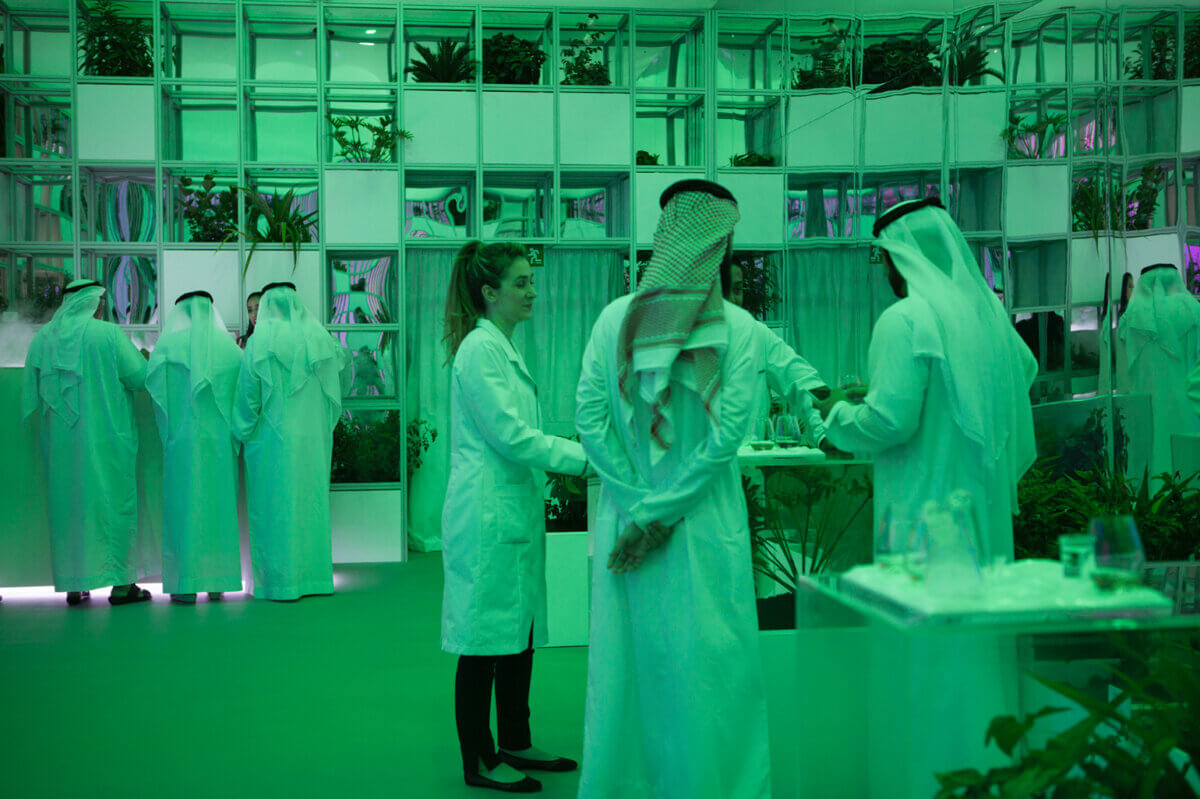 Prototyping Museum of the Future UAE Luxury Healthcare visitors enter the PharmaCafé a luxurious pharmaceutical spa that gives personalised treatments