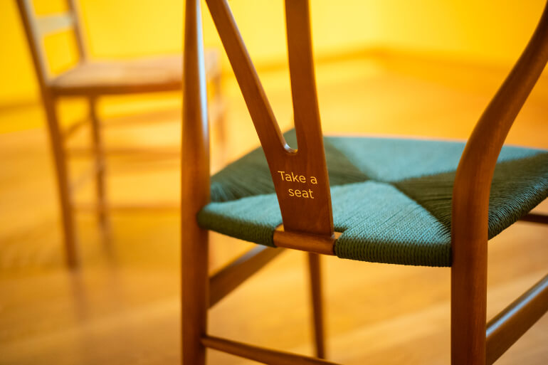 Van Gogh Dreams for Van Gogh Museum Amsterdam Living with Gauguin chair in yellow house room immersive design installation
