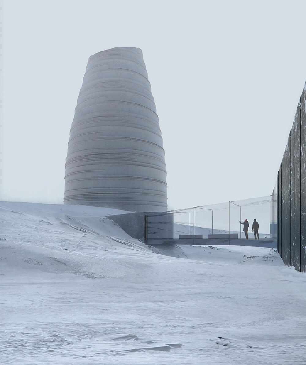 Svalbard visitor center design Snøhetta The Arc architectural design Arctic memory exhibition design