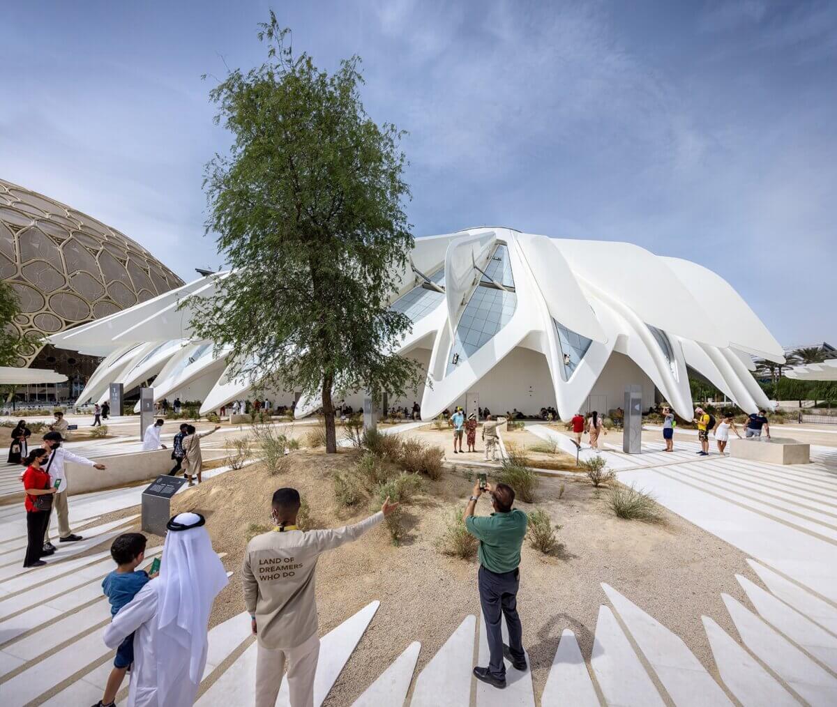 Dubai Expo 2020 UAE Pavillion, Oasis, falcon-inspired building, cultural heritage, national storytelling, host pavilion, craftsmanship, immersive experience, nature, interactive exhibition