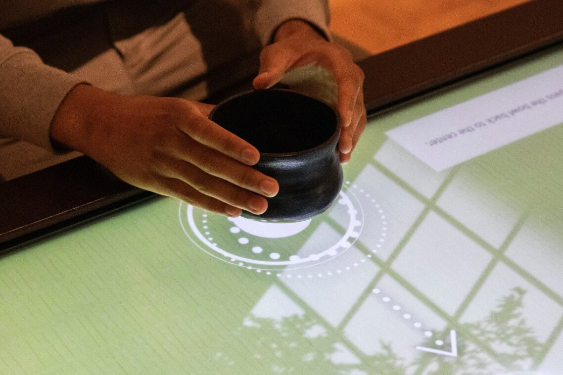 Digital Japanese tea table experience Asian art Multisensory museum installation