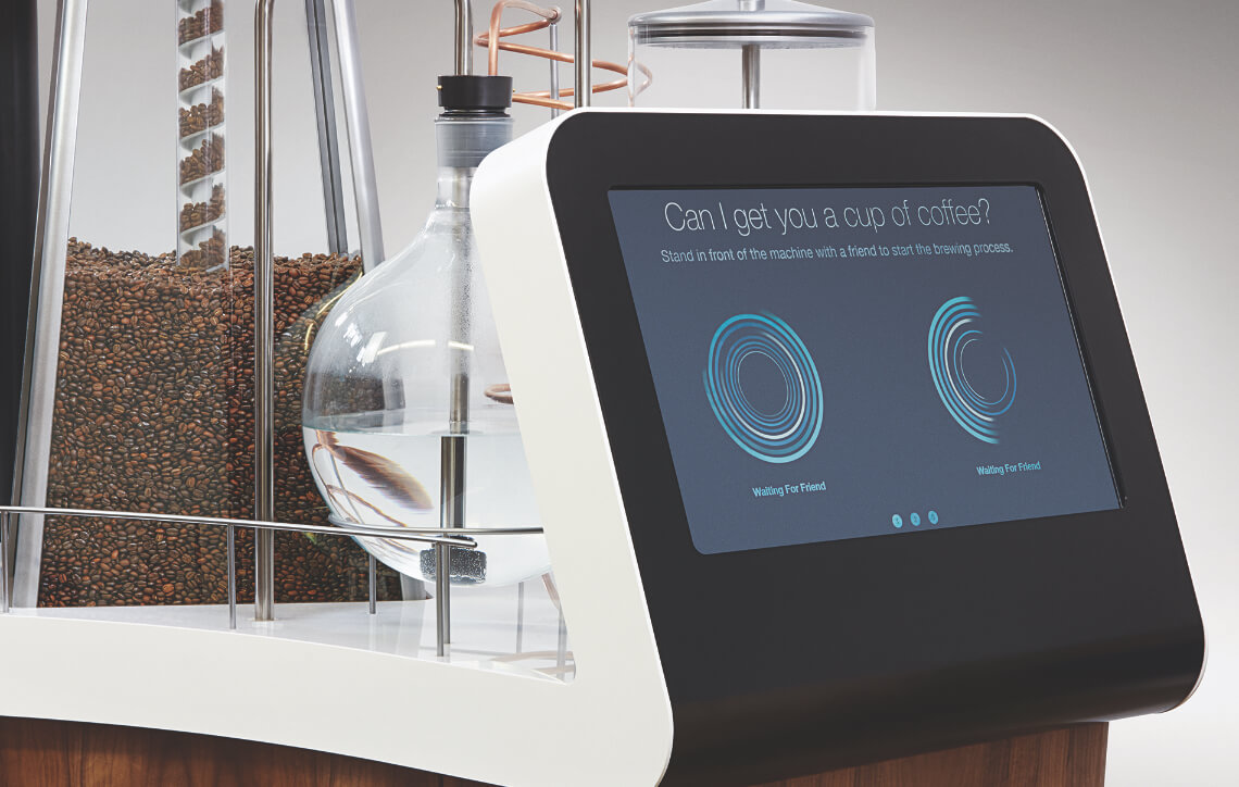 Professionals networking via coffee brewing machine by Tellart