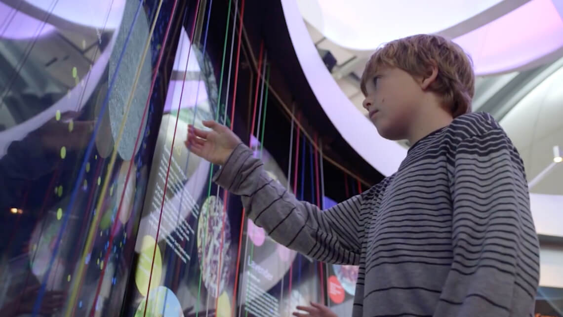 The interactive installations are designed for children and showcase the interconnectedness of life