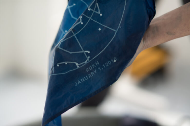 Close-up of indigo-dyed cotton scarves craftsmanship