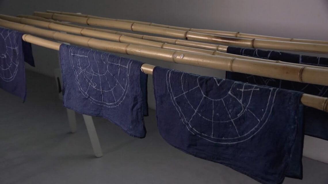 Exhibition setting showcasing the star charts design installation