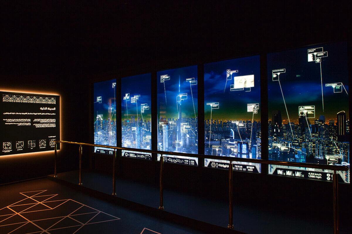 Panoramic view of Dubai 2025 interactive museum design installation