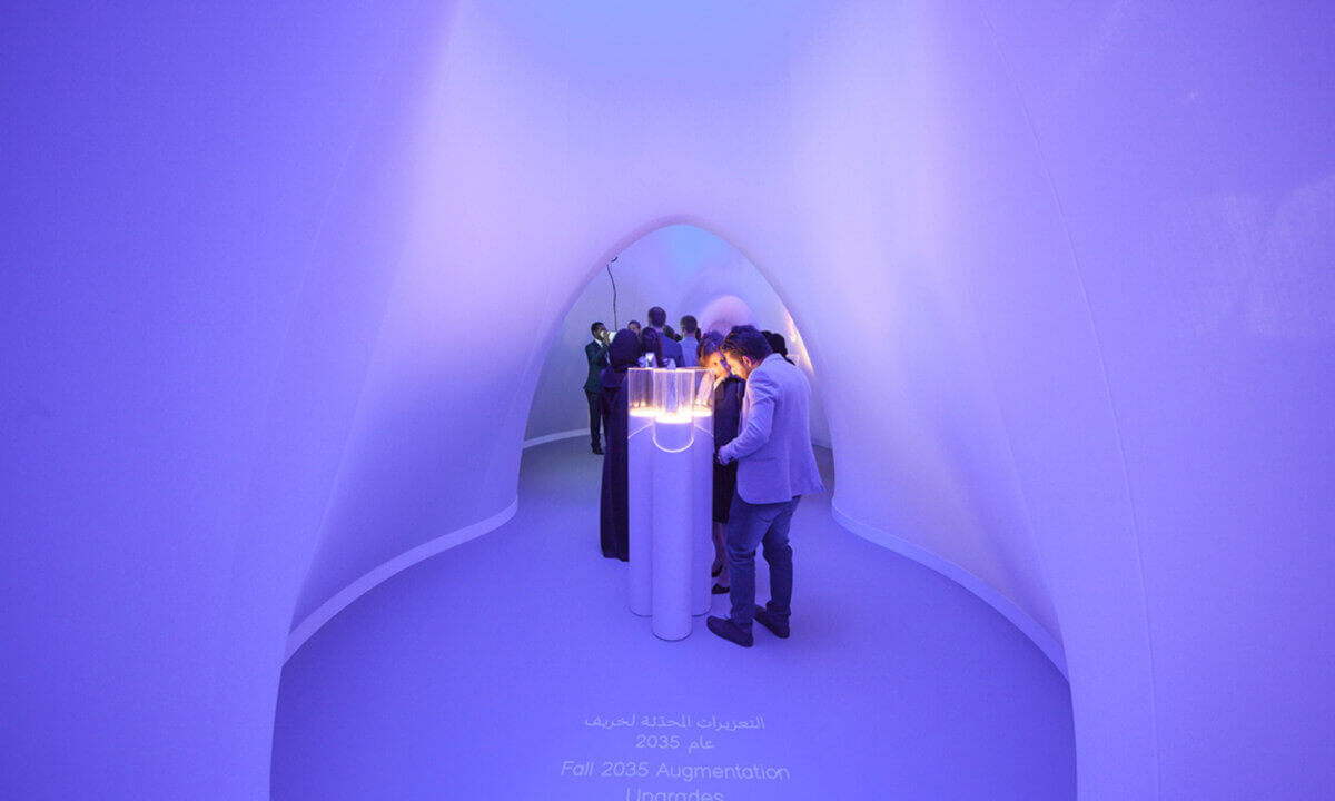 Our future life with intelligent machines Museum of the Future Dubai visitors enter Personal Augmentation Spa design interactive AI virtual reality experience