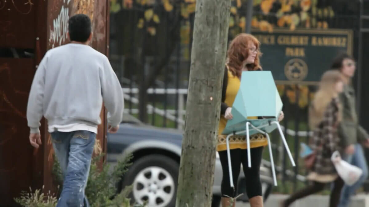 Interactive experience with chairs outdoors for public design exhibition