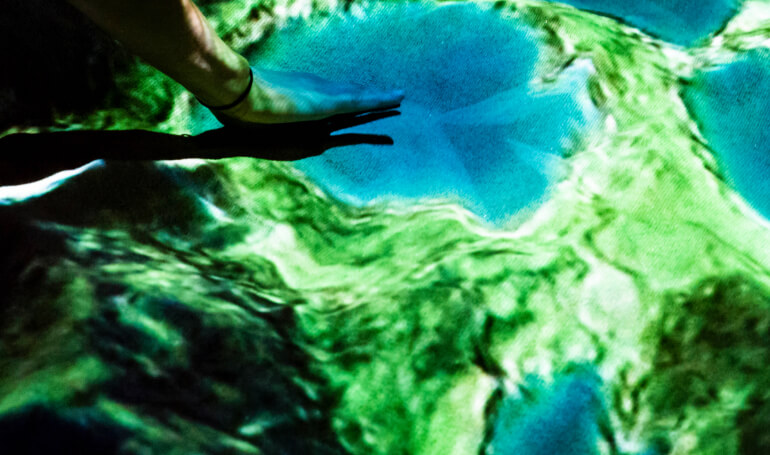 Real-time projection of rivers lakes and forests installation by Tellart