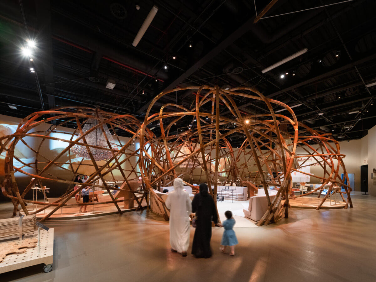 Three semi-open pavilions in the space