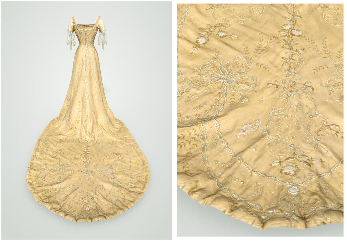 Digital 3D depiction of the Queen Maud's coronation dress generated by Tellart